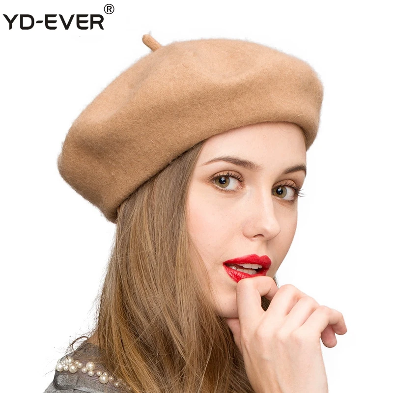 EVER invierno boinas para mujeres de Cachemira boina Rosa mujer francés elegante caqui otoño sombrero para mujeres de invierno boina sombrero de lana|Boinas de mujer| - AliExpress