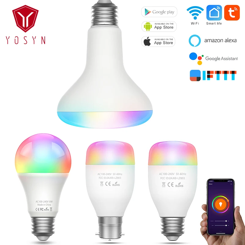 

YOSYN Smart LED Bulb 7W 8W 13W RGB Led Light Remote Controller Dimmable WiFi Smart Light Bulb Lamp Wake-Up Lights LED Bulb Alexa