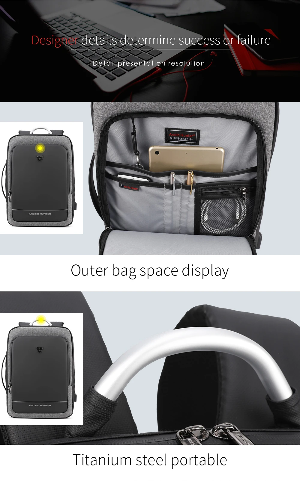 Рюкзак ARCTIC HUNTER USB, Мужская Многофункциональная портативная сумка/сумка на плечо для деловых поездок 15,6/17 дюймов, рюкзак для ноутбука, мужская сумка