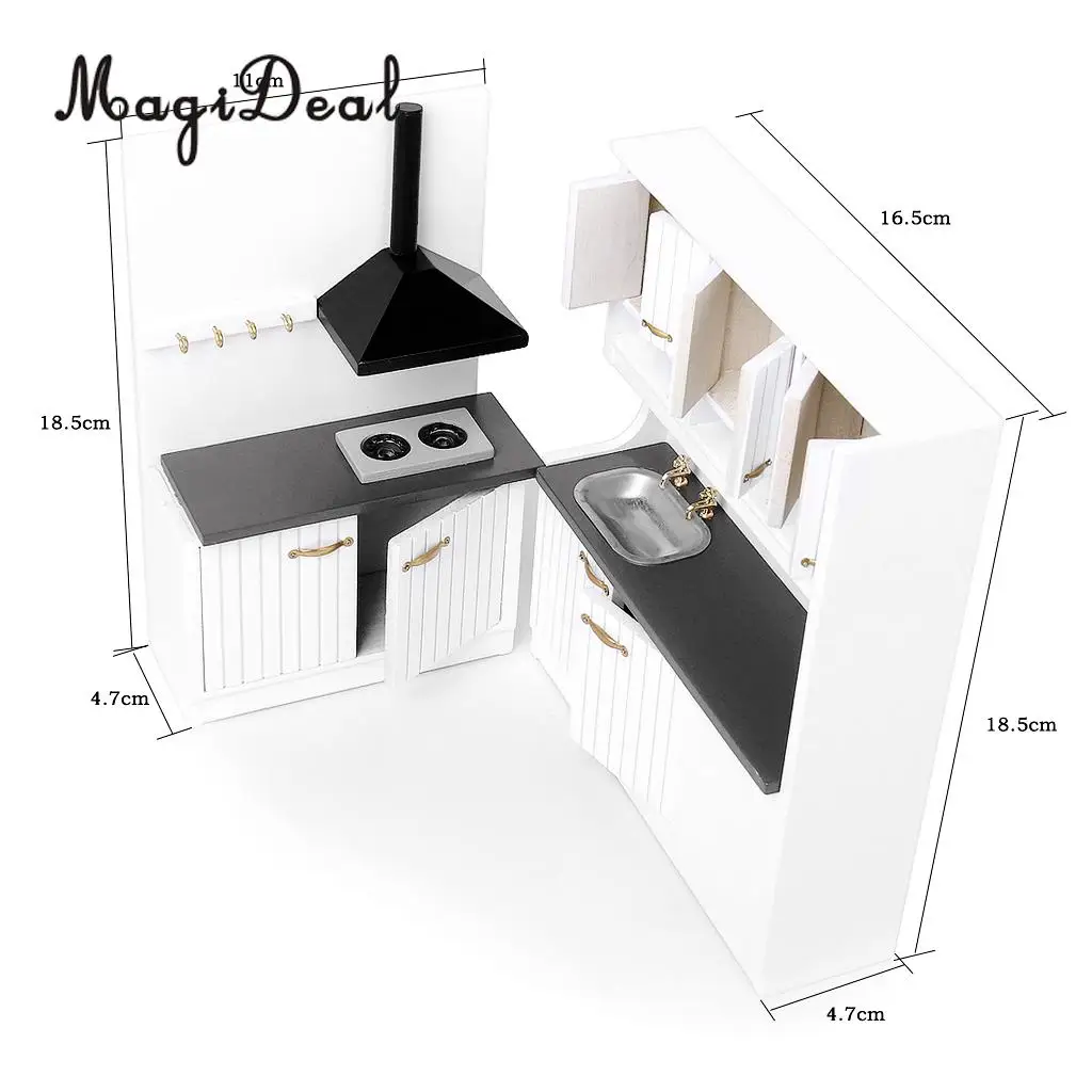 Modern Kitchen Set Wooden Furniture Model Kit for 1:12 Dollhouse Miniature Decoration