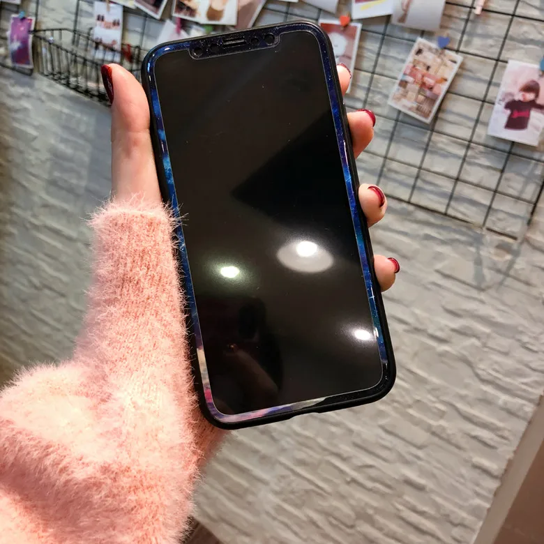 

10pcs/lot Designer Marble Diamonds Shade Color Carbon Fiber Front tempered glass Film Protector For iPhoneX Screen Protection