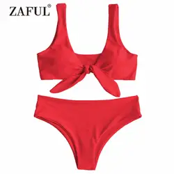 ZAFUL бикини Мягкий узлом спереди комплект бикини Для женщин купальник, сексуальная летняя пляжная одежда u-образным вырезом купальный
