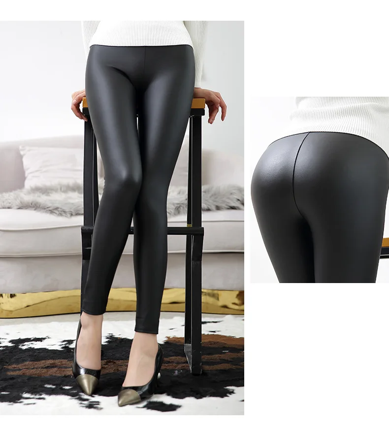 Leggings de Couro de Cintura Alta para Mulher Fino e Grosso Leggings do Plutônio Empurrar para Cima Everbellus Preto Mate Femme Fitness Sexy Calças Finas Luz & 6 para mulher preto luz & mate fino