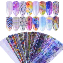 16 шт голографическая пузырчатая фольга градиентное изображение дизайн ногтей переводная наклейка для маникюра Лак Гель Украшение DIY клей JI115