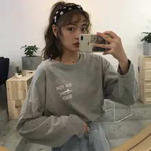 Camiseta Mujer, Новинка осени, Корейская футболка Ulzzang Harajuku с длинным рукавом и принтом акулы, свободная футболка с круглым вырезом для женщин, повседневные футболки