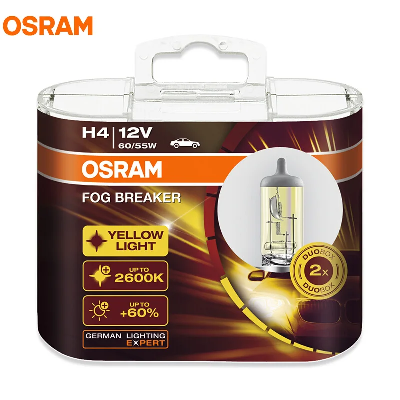 Лампа Ксеноновая OSRAM H4 12V 60/55W 2600K противотуманный фонарь ксенон желтый 200% желтый свет 60% более яркие автомобильные галогенные лампы света фар 62193FBR