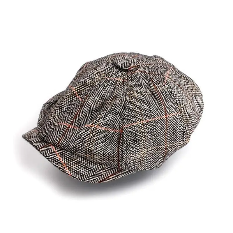 Herringbone Tweed Gatsby Newsboy Cap Men Casual Hatin Men's Newsboy