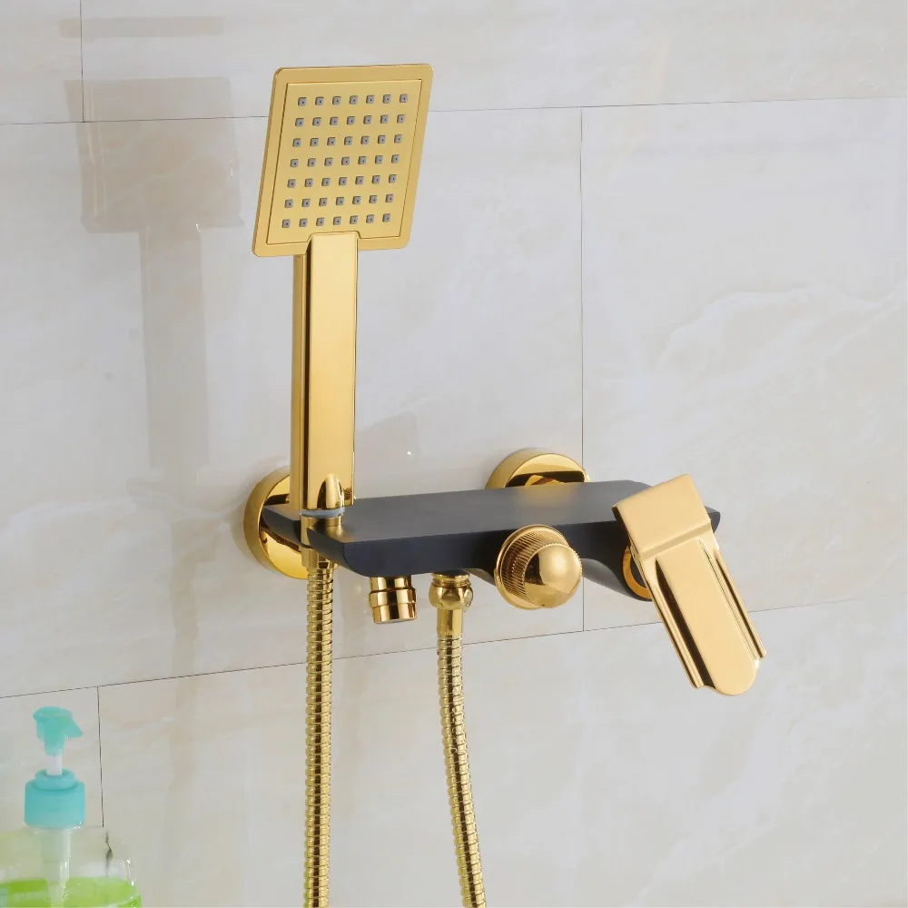 Antique Brass Handheld Bath Shower Head Water Saving Gold Plate Black Hand Shower Set Bathroom