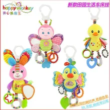Buy Happy Monkey baby bed bell neonatal baby toys with BB bell plush toy for baby bed hanging bell cartoon animal HM-1 Free Shipping