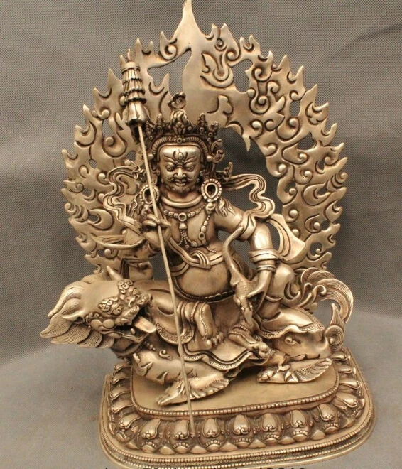 

12"Old China Tibet Tibetan Buddhism Silver Mouse Wealth God Statue
