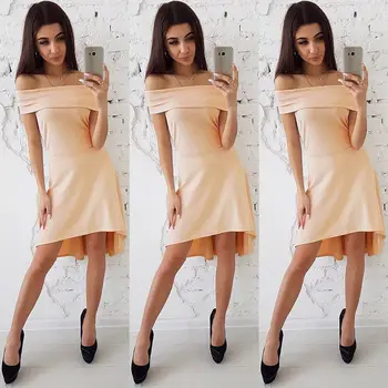 

2018 Summer Dress Women Solid Polyester Dress Sleeveless Off Shoulder Short Beach Sundress Casual Shift Dresses Vestido
