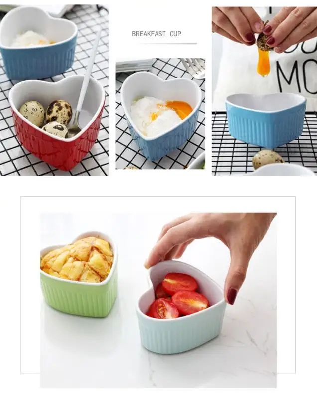 NIMITIME Ceramic 4 Color Heart Shape Pancake Pudding Small Baking Bowl Housewife Tableware