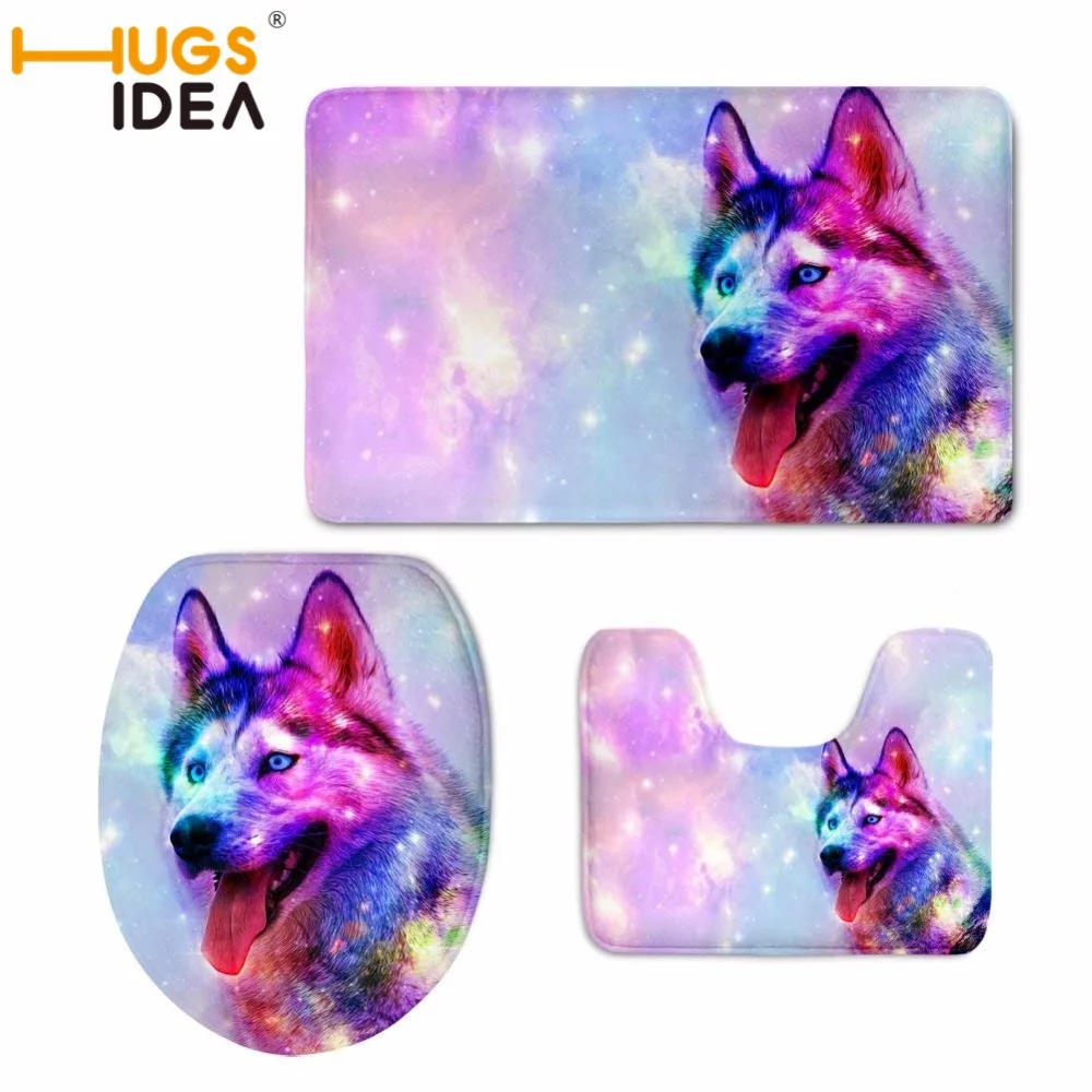 HUGSIDEA Galaxy с рисунком собаки, набор для ванной, Впитывающий Коврик, нескользящая стойка для тряпок, крышка для унитаза, коврик для ванной, теплая мягкая крышка на унитаз