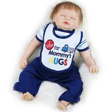 Reborn Baby Dolls 22 Inch Sleeping Realistic Babies Boy Silicone Cloth Body Newborn Doll Toy With Rooted Mohair Kids Playmate