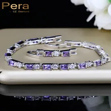 Pera романтичный свадебный браслет с подвеской фиолетовый и белый большой квадратный фианит для женщин вечерние ювелирные изделия подарок B060