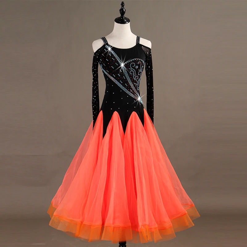 Ballroom Dans Jurken Lange Mouwen foxtrot Dansen Rok Vrouwen Stage Waltz Ballroom Jurk orange rode MQ083 Ballroom Dans Jurken Lange Mouwen foxtrot Dansen Rok Vrouwen Stage Waltz Ballroom Jurk orange rode MQ083