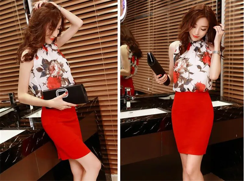 Floral Chiffon Summer Women's Tunic Blouse Sleeveless Ruffles Collar White Shirt Female OL Blusas Feminino Blouse Plus Size