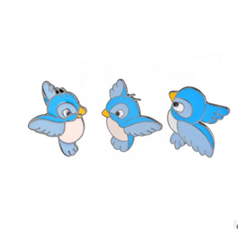 Fashion Jewelry Silver Cartoon Blue Bird Brooch Flying Fledgling
