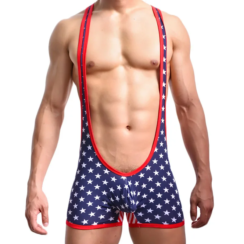 فانيلا داخلية الرجال Mankini ملابس السباحة العلم طباعة ارتداءها رجل حللا المصارعة Singlets القطن سترة مثيرة فانيلا داخلية الرجال Mankini ملابس السباحة العلم طباعة ارتداءها رجل حللا المصارعة Singlets القطن سترة مثيرة