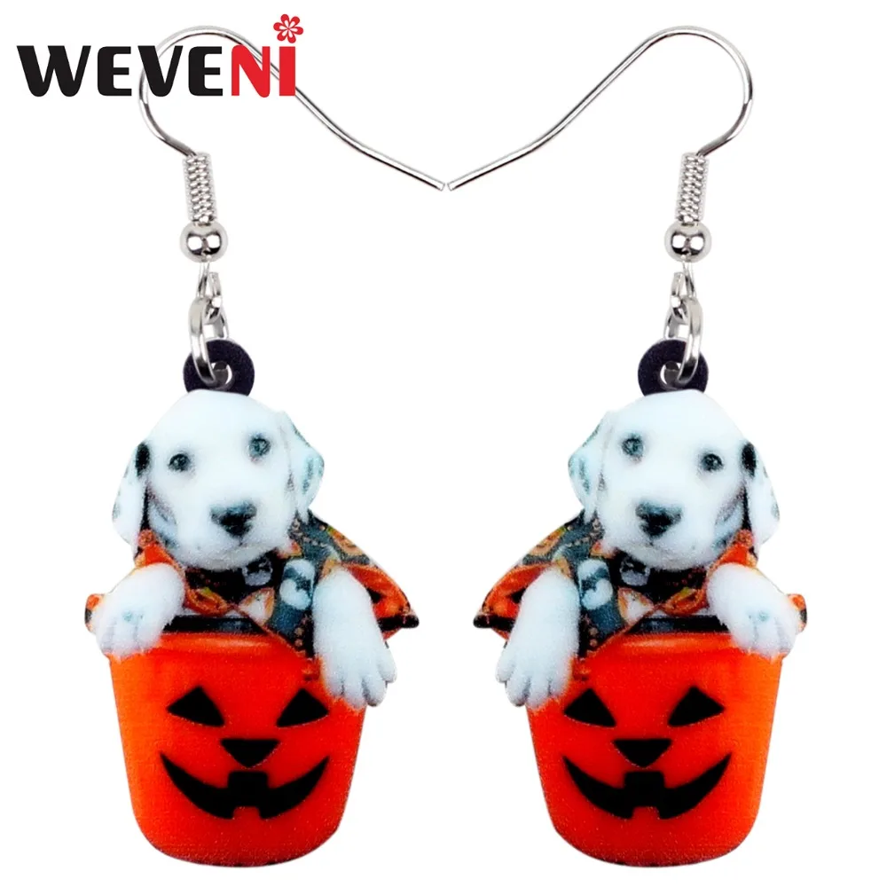 WEVENI Acrylic Cute Halloween Labrador Retriever Dog Earrings Drop Dangle Trendy Animal Original Jewelry For Women Girls Gift | Украшения и