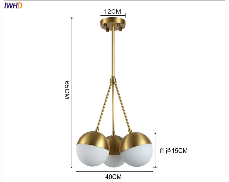 IWHD скандинавские Современные Простые Светодиодный подвесные светильники столовая латунь стекло подвесная люстра в форме шара Lamparas Colgantes освещение