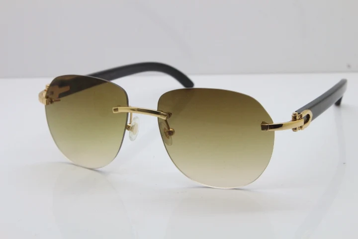 Cartier Rimless 8300729 Black Buffalo Horn Sunglasses In Gold Brown Lens (1)