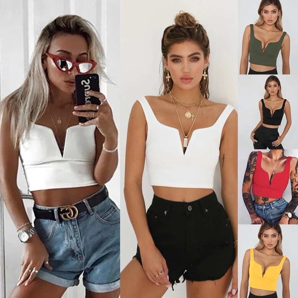 

2019 New Summer Women's Slim V-neck Sexy Sling Tops Hh133