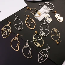 Винтаж модные золотые серебряные уход за кожей лица кисточкой серьги для женщин полый абстрактный маска человека Металл мотаться висячие серьги