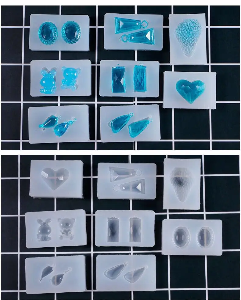 

8pcs Different style Earring Mold pendant necklace silicone resin mold Heart Rabbit DIY jewelry epoxy mold liquid craft molds