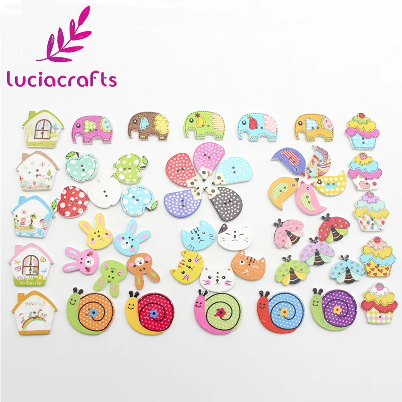 Lucia Crafts 16-29 мм 60 шт./кор. рандомно смешанных Мультяшные деревянные пуговицы с 2 отверстиями Костюмы поделки своими руками швейная фурнитура E0227