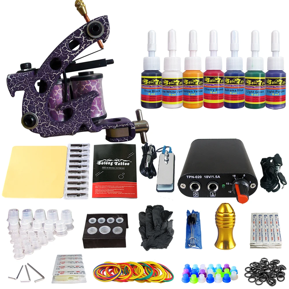 

Hybrid Complete Tattoo Coil Machine Kit For Liner Shader Power Supply Foot Pedal Needles Grip Tips Tattoo Body&Art TK105-78
