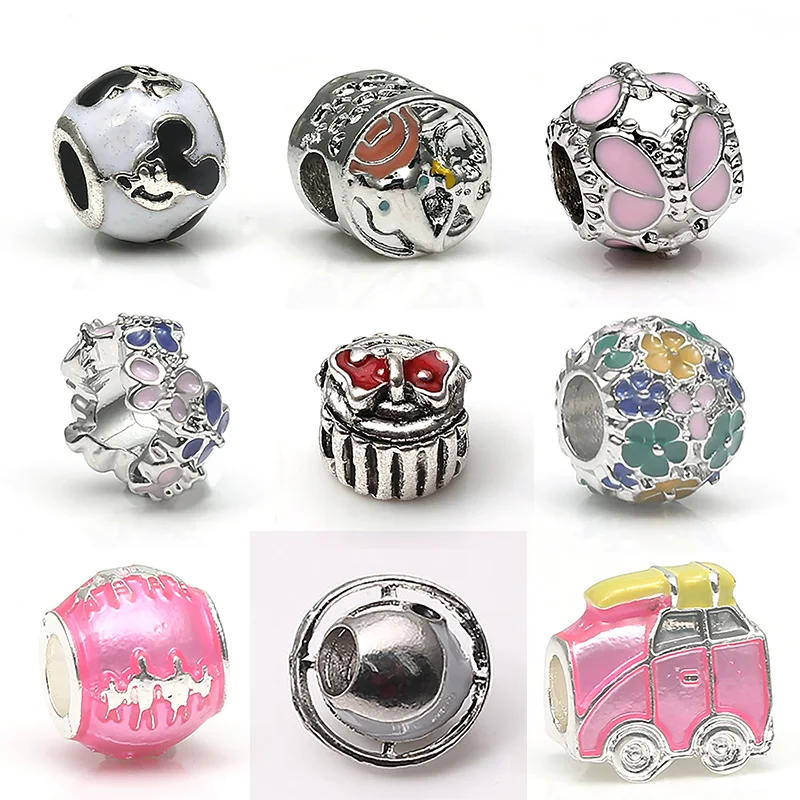 

2Pcs/lot 925 Fashion Silver Pink Butterfly Group Mickey planet Classic Wreath Dumbo Treasure Lady Beads Fit Original Bracelets