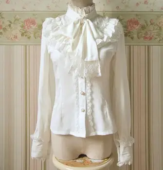 

Classic Flare Long Sleeve Chiffon Girl's Lolita Ruffled Shirt with Neck Bow Three Colors