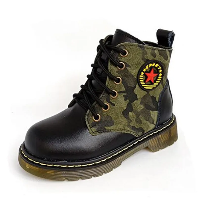 

New Children Military boots Student Camouflage Ankle Boots Boys Girls Genuine Leather Boots Student Baby Toddler Shoes Kids 03