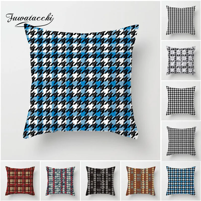 

Fuwatacchi Houndstooth Striped Cushion Cover White and Black Printed Pillow Cover Home Sofa Decorative Scottish Style Pillowcase