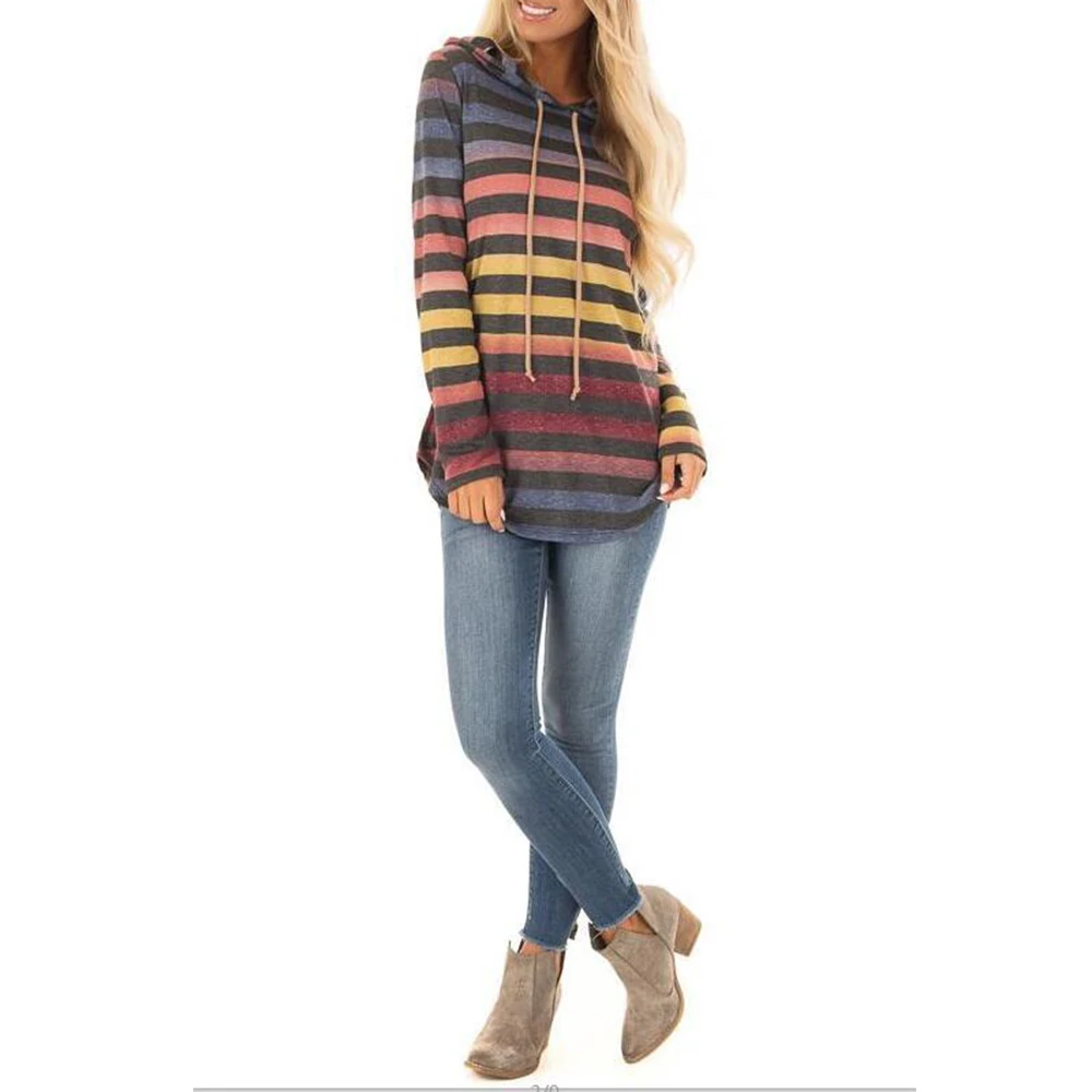  Fashion Striped Hoodie Women Sweatshirts Long Sleeve Hooded Casual Hoodies 2018 Streetwear Woman Pu