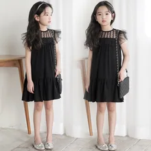 Сетчатое лоскутное праздничное платье для девочек; детская одежда; черные платья без рукавов с рюшами для девочек; коллекция года; летние платья для младенцев; одежда для детей