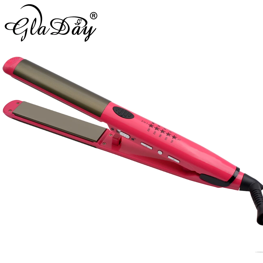 

GLADAY 2 in 1 Hair Straightener And Curler Professional Titanium Nano 1 inch Flat Iron Straightening Irons