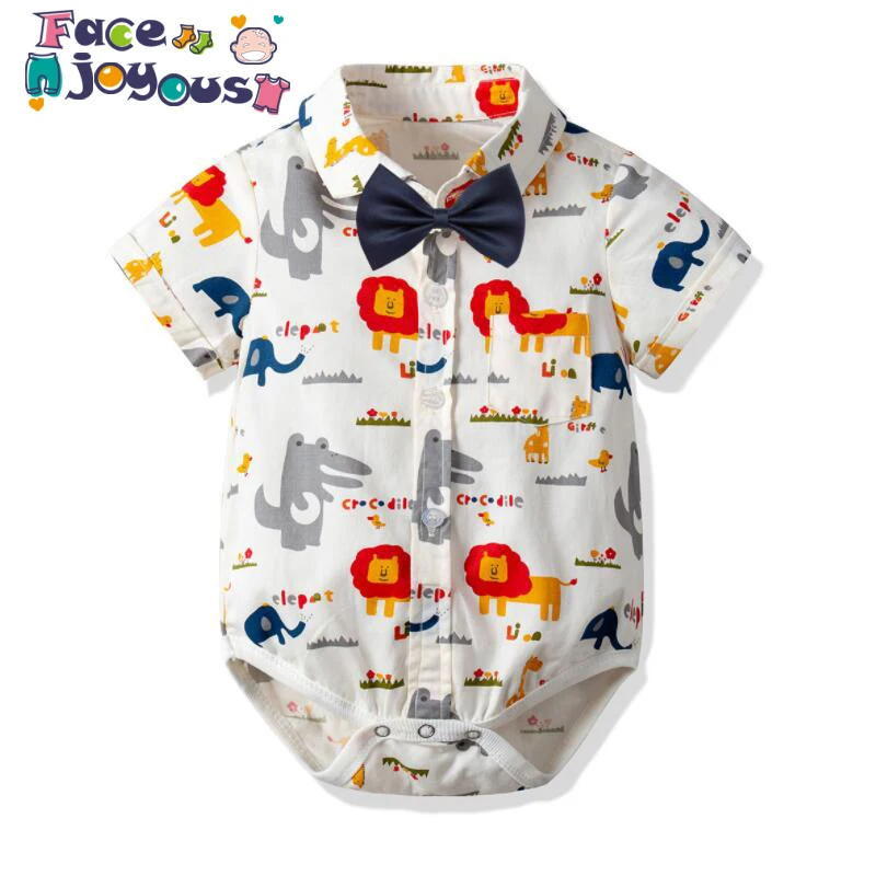 

Baby Boys White Rompers Jumpsuits Newborn Baby 1 Year Birthday Party Romper Clothes Infant Clothing Toddler Boy Bow Tie Outfits