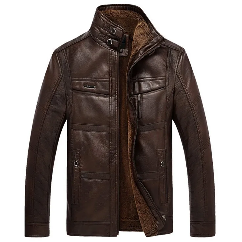Мужская зимняя мотоциклетная куртка из искусственной кожи, пальто, толстое теплое бархатное пальто с воротником-стойкой из искусственной кожи Z1271