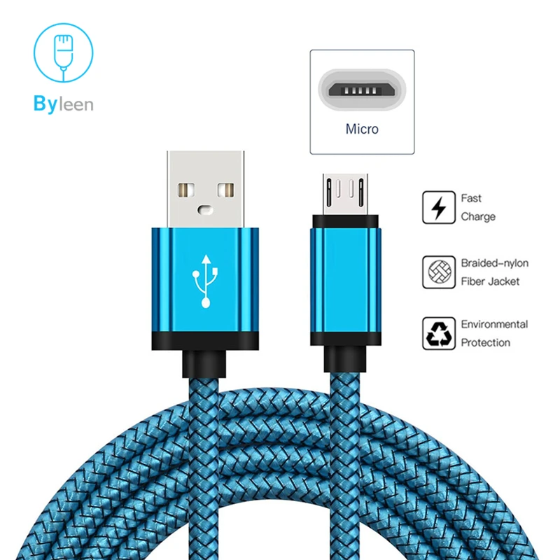 Byleen Micro USB зарядное устройство V8 Быстрый зарядный кабель 0,25 м короткий 1 м 2 м длинный автомобильный заряд для samsung Galaxy S7 S6 S5 S4 S3 PS4 Kindle - Тип штекера: Blue