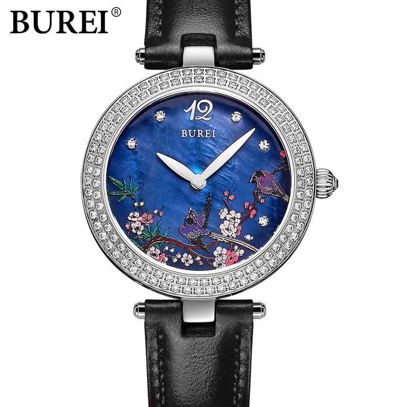 Китайский стиль BUREI Новая Мода Женщины Кварцевые часы Высокого Качества Алмазов
