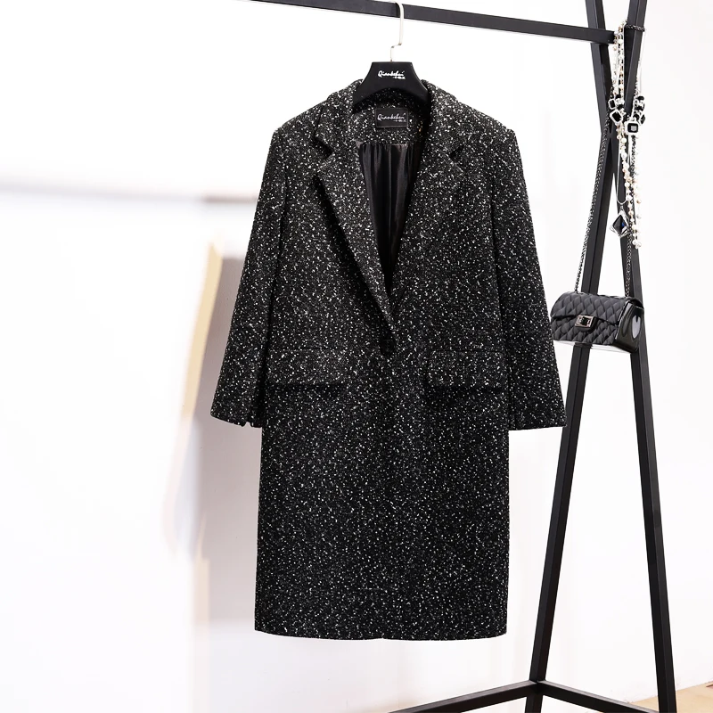 

European station autumn and winter new snowflake point suit loose long section one button small suit jacket
