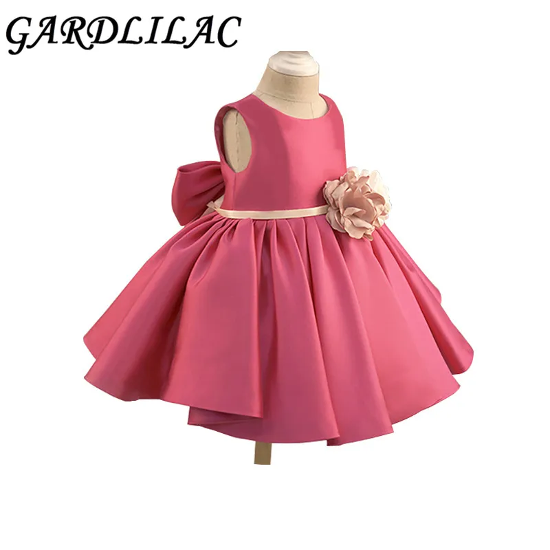 Gardlilac цветок мини-платье для девочки с большим бантом Красное платье с цветочным узором для девочек костюмы на Хэллоуин детская одежда