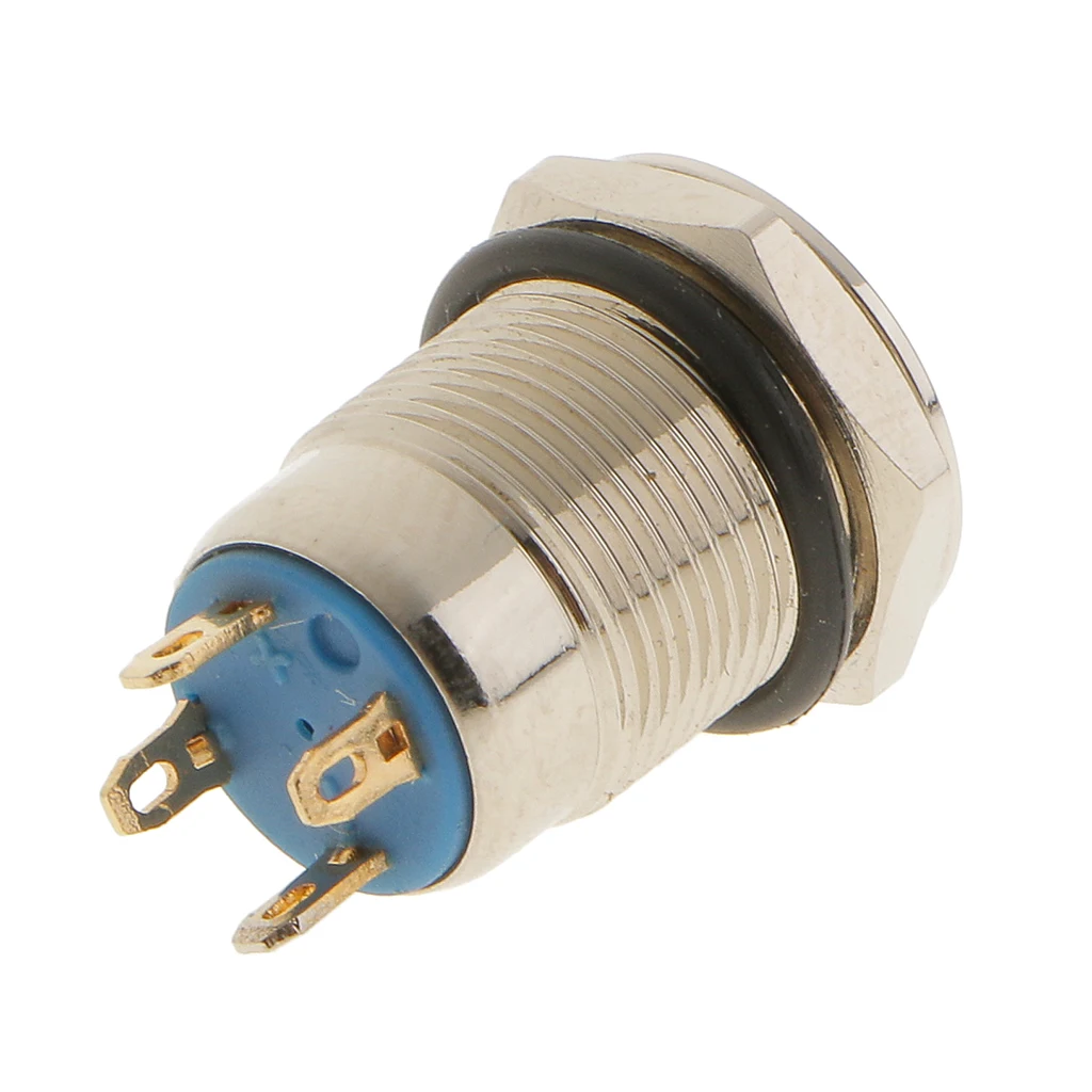 2x Blue LED Metal 12mm Off(On) Push Button Waterproof Momentary Switch SPST