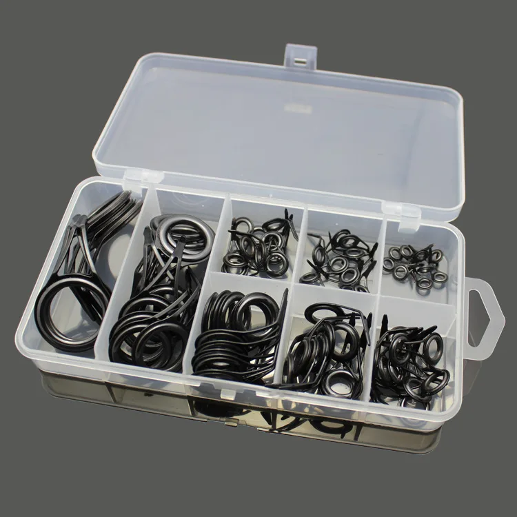 75pcs 8 Sizes Fishing Rod Guides Tip Repair Kit Single Foot Line Eyes