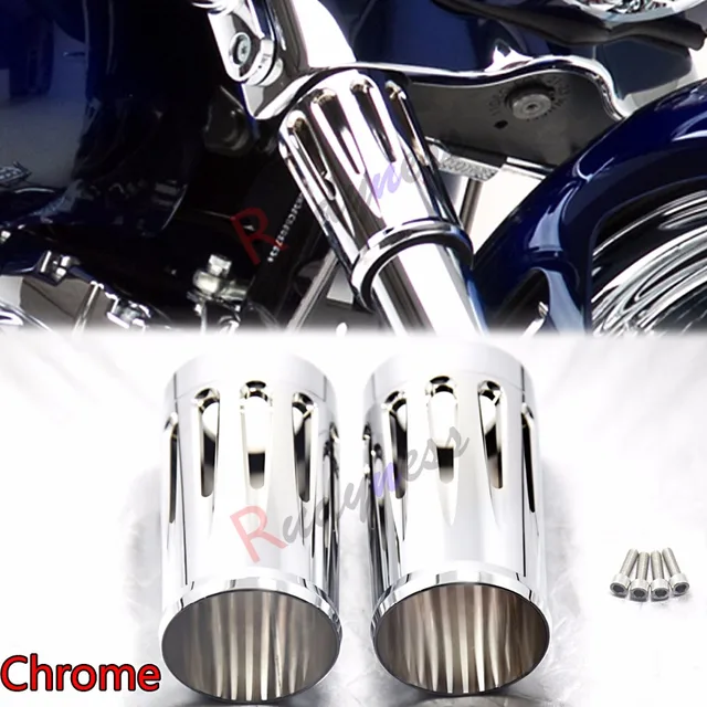 Deep Cut Chrome Fork Slide Cover Cow Bells For Harley Street Glide Road