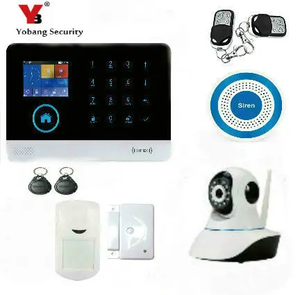 

Yobang Security WIFI GSM Security Alarm System Wireless Indoor Siren APP Remote Control 2.4inch LCD Touch Keypad With IP Camera