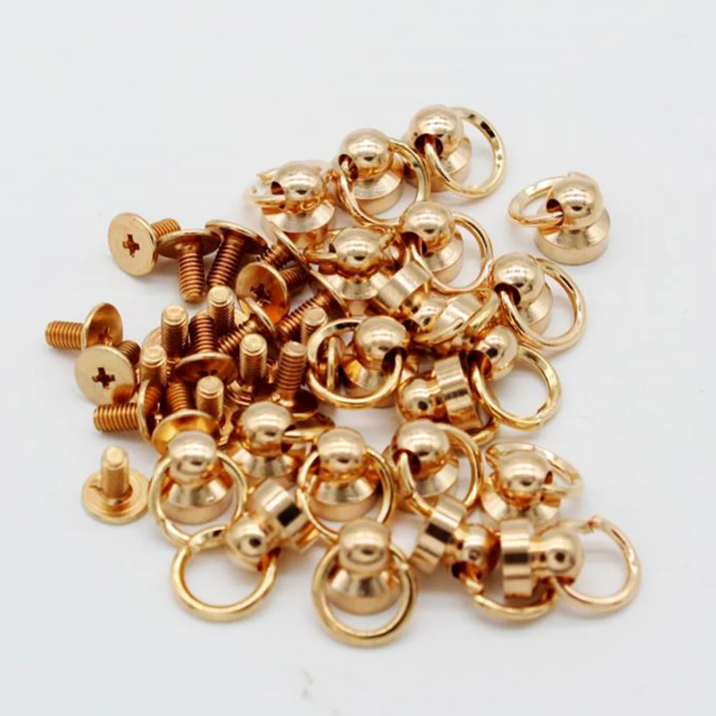 20pcs Brass Rivet Studs Screw Back Round Head O Ring Leather Craft Punk SpotS