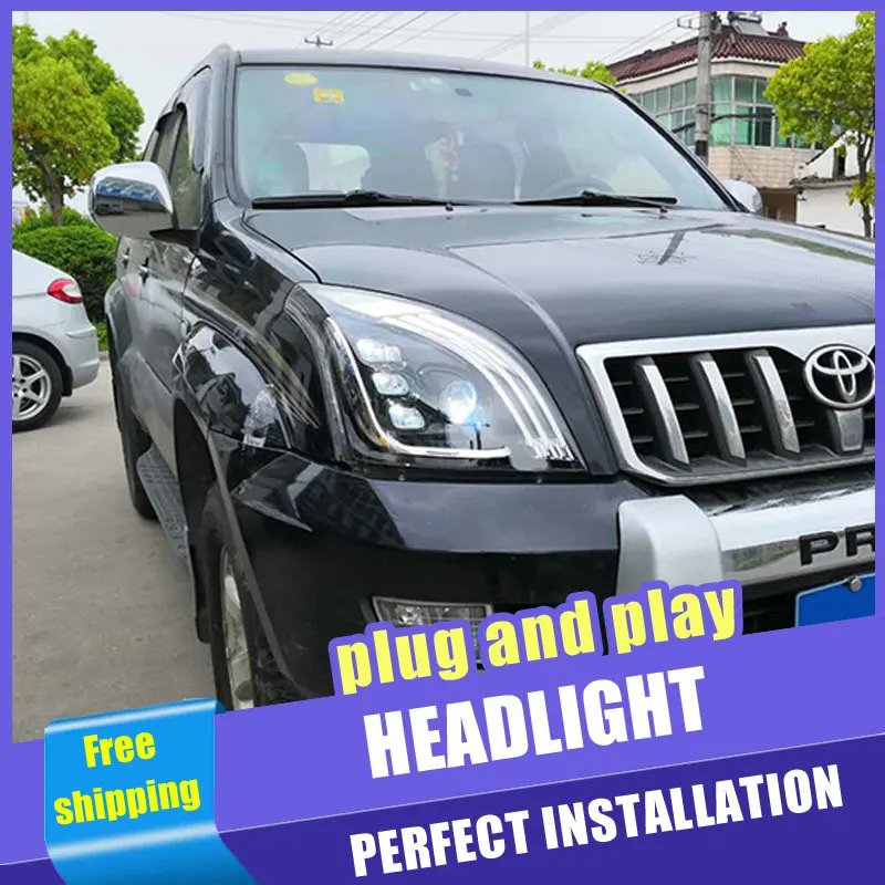 2PCS Car Style LED headlights for Toyota prado 2003-2009 for prado headlamp LED DRL Lens Double Beam H7 HID Xenon bi xenon lens